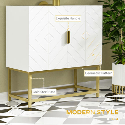 Modern Under Sink Storage Cabinet with Gold Legs and Embossed Doors - White