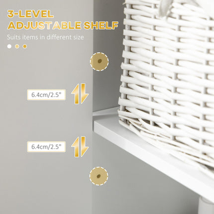 Narrow Bathroom Storage Cabinet with Adjustable Shelf and Gold Accents - White
