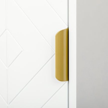 Narrow Bathroom Storage Cabinet with Adjustable Shelf and Gold Accents - White