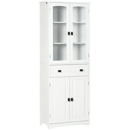 Freestanding Kitchen Cupboard with Adjustable Shelves, Drawer & Glass Door 160cm - White