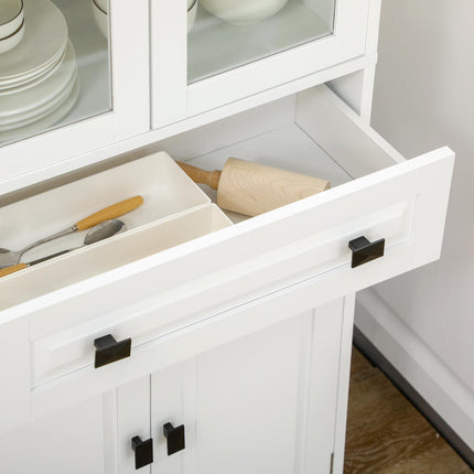 Freestanding Kitchen Cupboard with Adjustable Shelves, Drawer & Glass Door 160cm - White