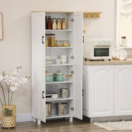 Freestanding 4-Door Kitchen Cupboard with Adjustable Shelves 170cm - White