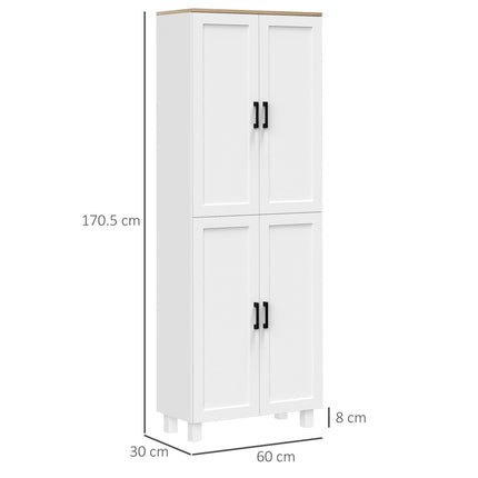 Freestanding 4-Door Kitchen Cupboard with Adjustable Shelves 170cm - White