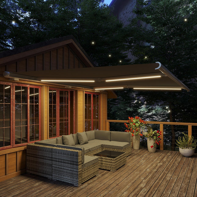 Retractable Electric Awning with LED Lights and Remote Control - Grey