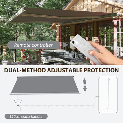 Retractable Electric Awning with LED Lights and Remote Control - Grey