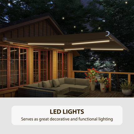 Retractable Electric Awning with LED Lights and Remote Control - Grey
