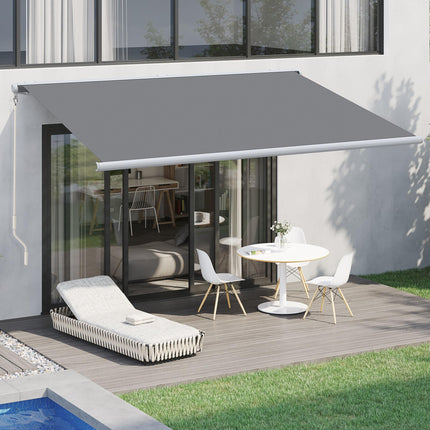 Retractable Electric Awning with LED Lights and Remote Control - Grey