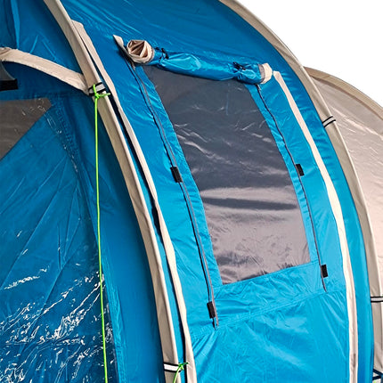 3-4 Man Tunnel Tent with Two Rooms and Water-Resistant Fabric - Blue