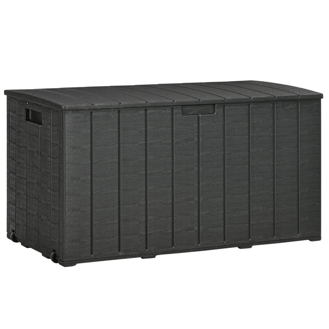 336 Litre Double Wall Outdoor Garden Storage Box with Rollers - Black