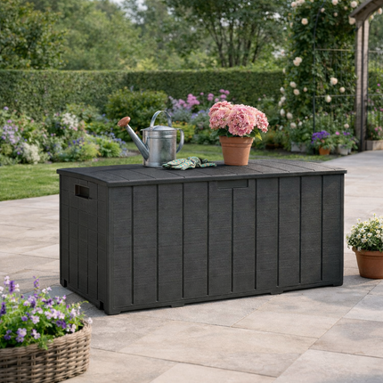 336 Litre Double Wall Outdoor Garden Storage Box with Rollers - Black