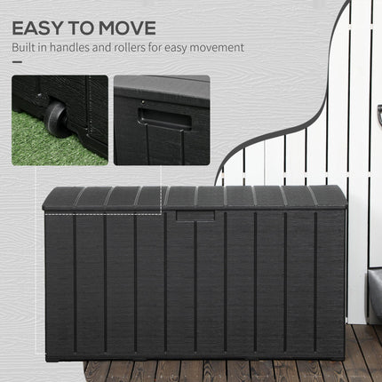 336 Litre Double Wall Outdoor Garden Storage Box with Rollers - Black