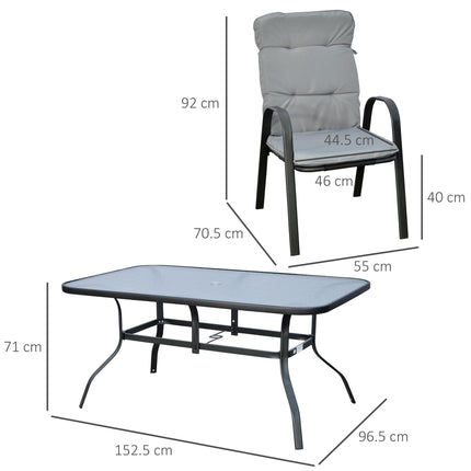7 Piece Garden Dining Set with Cushioned Armchairs and Tempered Glass Table - Black