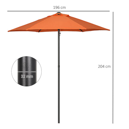 2m Patio Parasol Umbrella with 6 Sturdy Ribs for Garden, Balcony, Bench - Orange