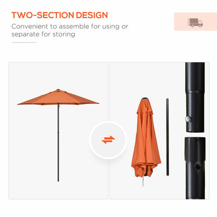 2m Patio Parasol Umbrella with 6 Sturdy Ribs for Garden, Balcony, Bench - Orange