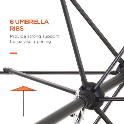 2m Patio Parasol Umbrella with 6 Sturdy Ribs for Garden, Balcony, Bench - Orange