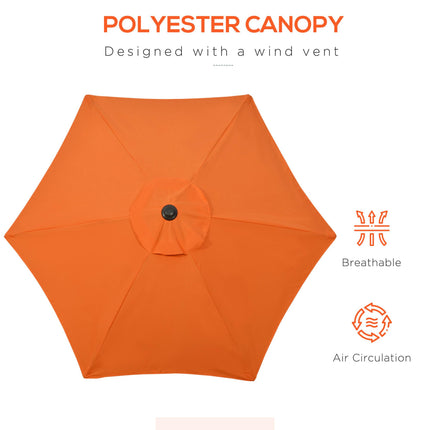2m Patio Parasol Umbrella with 6 Sturdy Ribs for Garden, Balcony, Bench - Orange