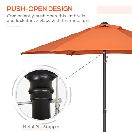 2m Patio Parasol Umbrella with 6 Sturdy Ribs for Garden, Balcony, Bench - Orange
