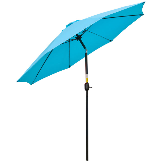 2.6M Patio Parasol Sun Umbrella with Crank and Tilt, 8-Rib Aluminium Frame - Blue