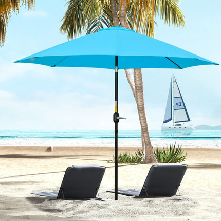 2.6M Patio Parasol Sun Umbrella with Crank and Tilt, 8-Rib Aluminium Frame - Blue