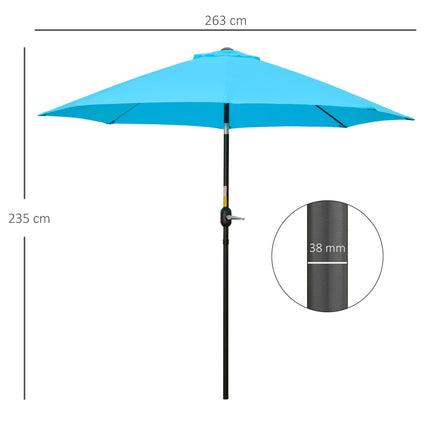 2.6M Patio Parasol Sun Umbrella with Crank and Tilt, 8-Rib Aluminium Frame - Blue