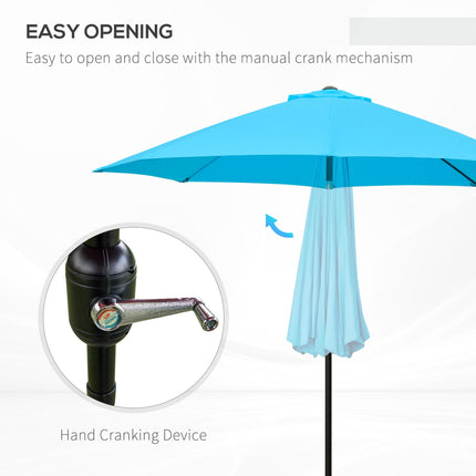 2.6M Patio Parasol Sun Umbrella with Crank and Tilt, 8-Rib Aluminium Frame - Blue