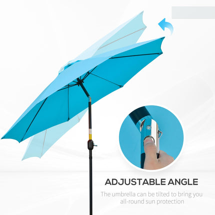 2.6M Patio Parasol Sun Umbrella with Crank and Tilt, 8-Rib Aluminium Frame - Blue
