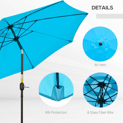 2.6M Patio Parasol Sun Umbrella with Crank and Tilt, 8-Rib Aluminium Frame - Blue