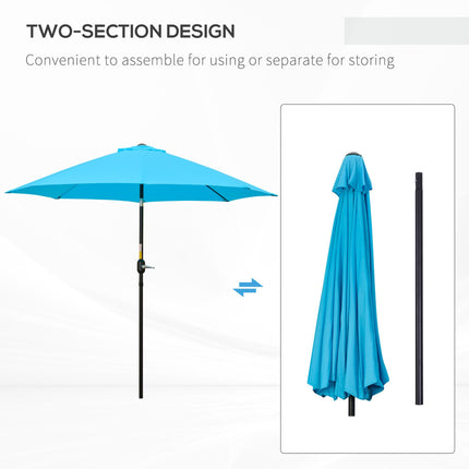 2.6M Patio Parasol Sun Umbrella with Crank and Tilt, 8-Rib Aluminium Frame - Blue