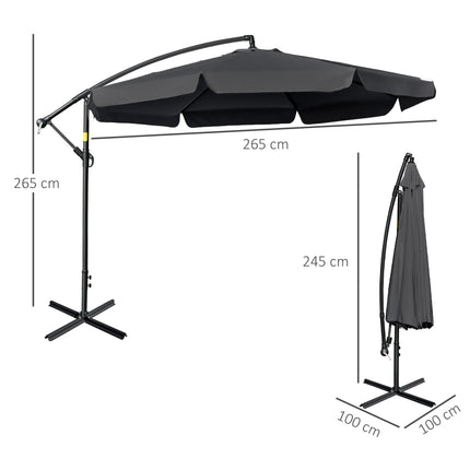 2.7m Cantilever Banana Parasol with Crank Handle and Cross Base - Black