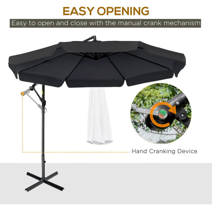 2.7m Cantilever Banana Parasol with Crank Handle and Cross Base - Black
