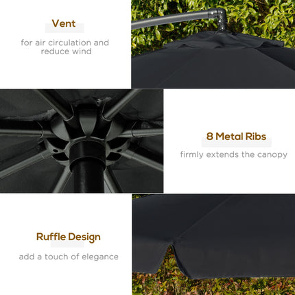 2.7m Cantilever Banana Parasol with Crank Handle and Cross Base - Black