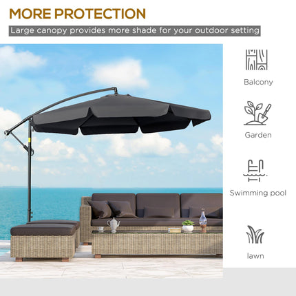 2.7m Cantilever Banana Parasol with Crank Handle and Cross Base - Black