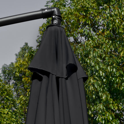 2.7m Cantilever Banana Parasol with Crank Handle and Cross Base - Black