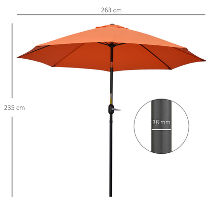 2.6 Metre Patio Parasol with Tilt and Crank Aluminium Frame - Orange