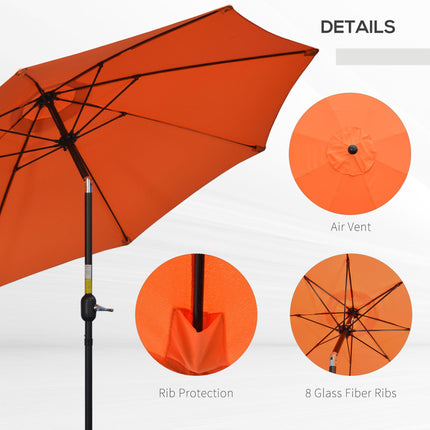 2.6 Metre Patio Parasol with Tilt and Crank Aluminium Frame - Orange