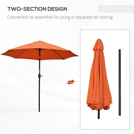2.6 Metre Patio Parasol with Tilt and Crank Aluminium Frame - Orange
