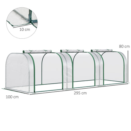 PVC Tunnel Greenhouse with Steel Frame and Zipper Doors 295x100x80cm - Clear