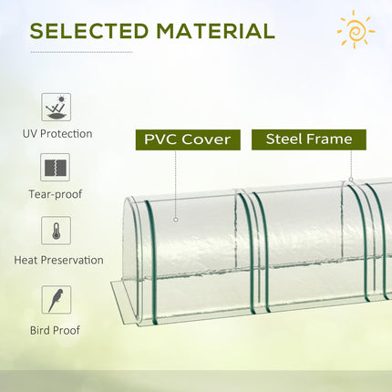 PVC Tunnel Greenhouse with Steel Frame and Zipper Doors 295x100x80cm - Clear
