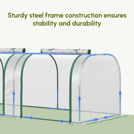 PVC Tunnel Greenhouse with Steel Frame and Zipper Doors 295x100x80cm - Clear