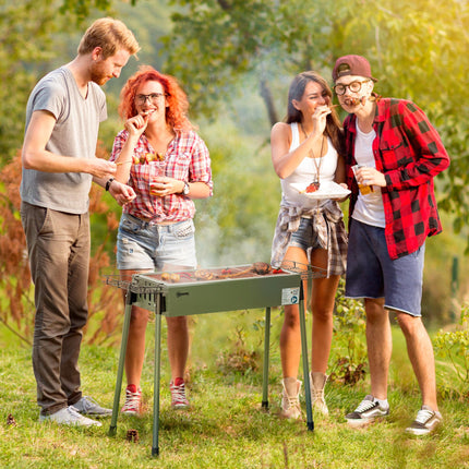Portable Charcoal Barbecue Grill with Storage Baskets and Adjustable Air Vents - Black