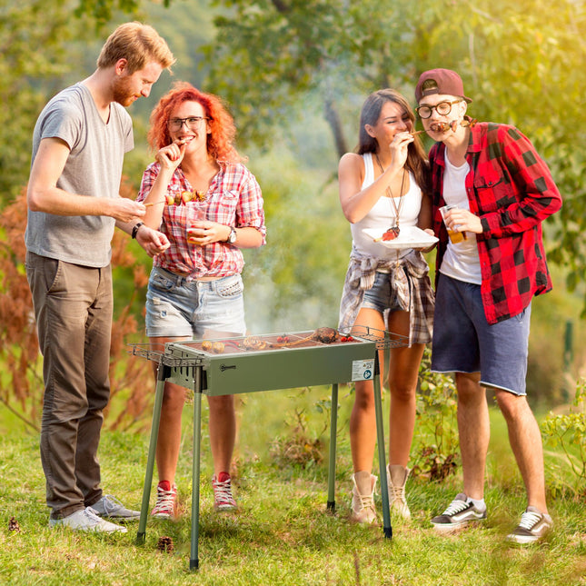 Portable Charcoal Barbecue Grill with Storage Baskets and Adjustable Air Vents - Black