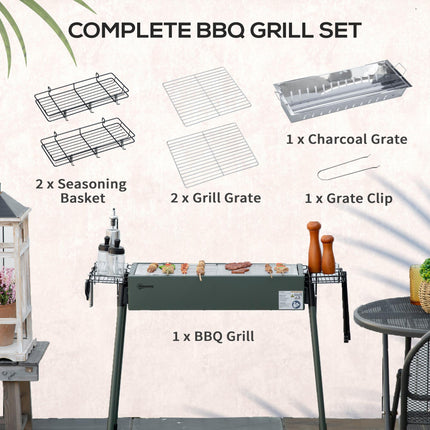 Portable Charcoal Barbecue Grill with Storage Baskets and Adjustable Air Vents - Black