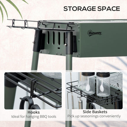 Portable Charcoal Barbecue Grill with Storage Baskets and Adjustable Air Vents - Black