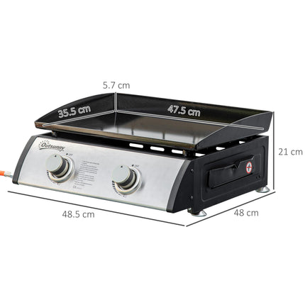 Portable Gas Plancha Barbecue Grill with Dual Burners and Non-Stick Hotplate - Black