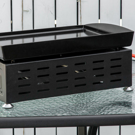 Portable Gas Plancha Barbecue Grill with Dual Burners and Non-Stick Hotplate - Black