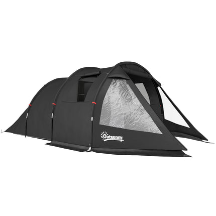3-4 Man Two Room Tunnel Tent with Carry Bag - Black