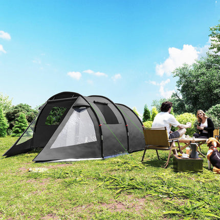 3-4 Man Two Room Tunnel Tent with Carry Bag - Black