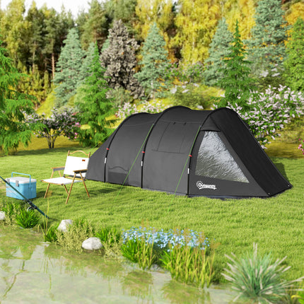 3-4 Man Two Room Tunnel Tent with Carry Bag - Black