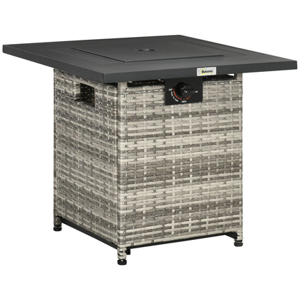 Outdoor PE Rattan Gas Fire Pit Table with Rain Cover - Mixed Grey