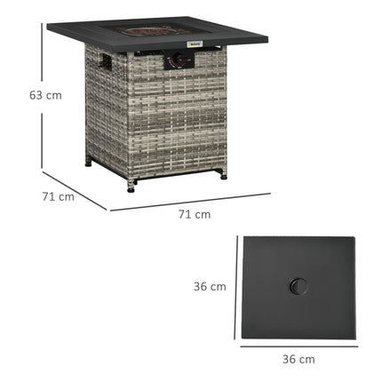 Outdoor PE Rattan Gas Fire Pit Table with Rain Cover - Mixed Grey